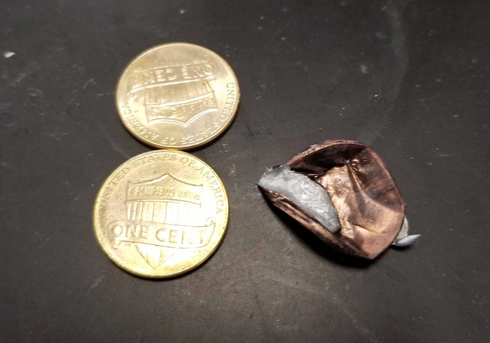 over-heated copper penny lab fail