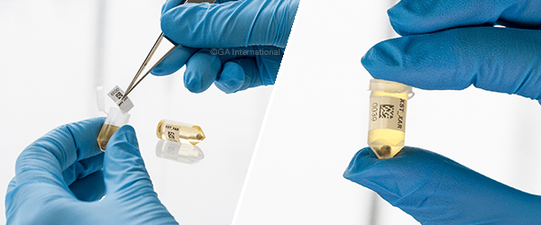 Inserting ResiTAG into a resin capsule